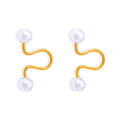 Gold Steel Faux Pearl Wave Geometric Titanium Steel Earrings view 5