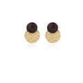 Woven Round Straw Look Wood and Gold Top Dangle Earrings view 5