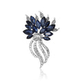 Navy Crystal Plume Brooch in Silver or Rose Gold Tone view 1
