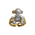 Pearl Bear Crystal Open Adjustable Ring Silver Gold Tones view 5