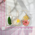 Gold Tone Clear Resin Pressed Flower and Leaf Hook Earrings view 2