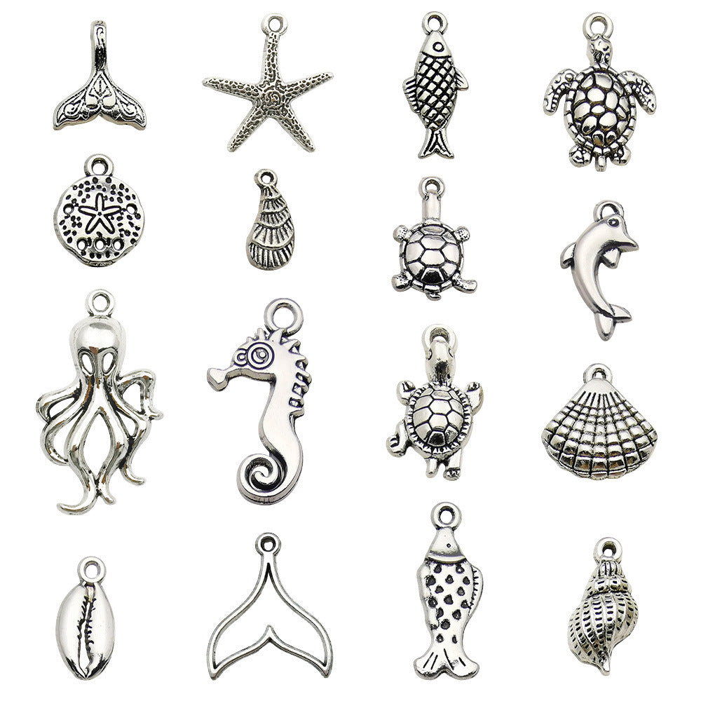 Antique Silver Zinc Alloy Seahorse Starfish Dolphin Charm Pendants for DIY Jewelry