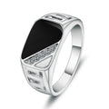Black Rectangular Signet Ring In Three Polished Metal Tones view 5