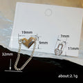 Silver Tone Asymmetric Heart Chain Stud Earrings with Polished Metal Finish view 5