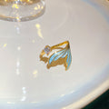 Blue Enamel Mermaid Tail Open Rings Clear Stone Gold Silver Two view 6