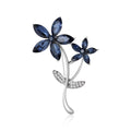 Marquise Crystal Dual Flower Stem Brooch Blue Multicolor view 2