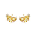 Yellow CZ Ginkgo Leaf Stud Earrings Gold-Tone Accents view 5