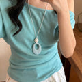 Pastel Oval Pendant Necklace With Dark Cord Four Colors view 2