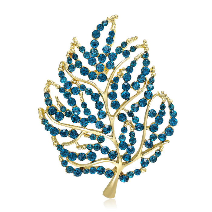 Crystal Leaf Brooch Decorative Metal Pin For Jackets And Lapels