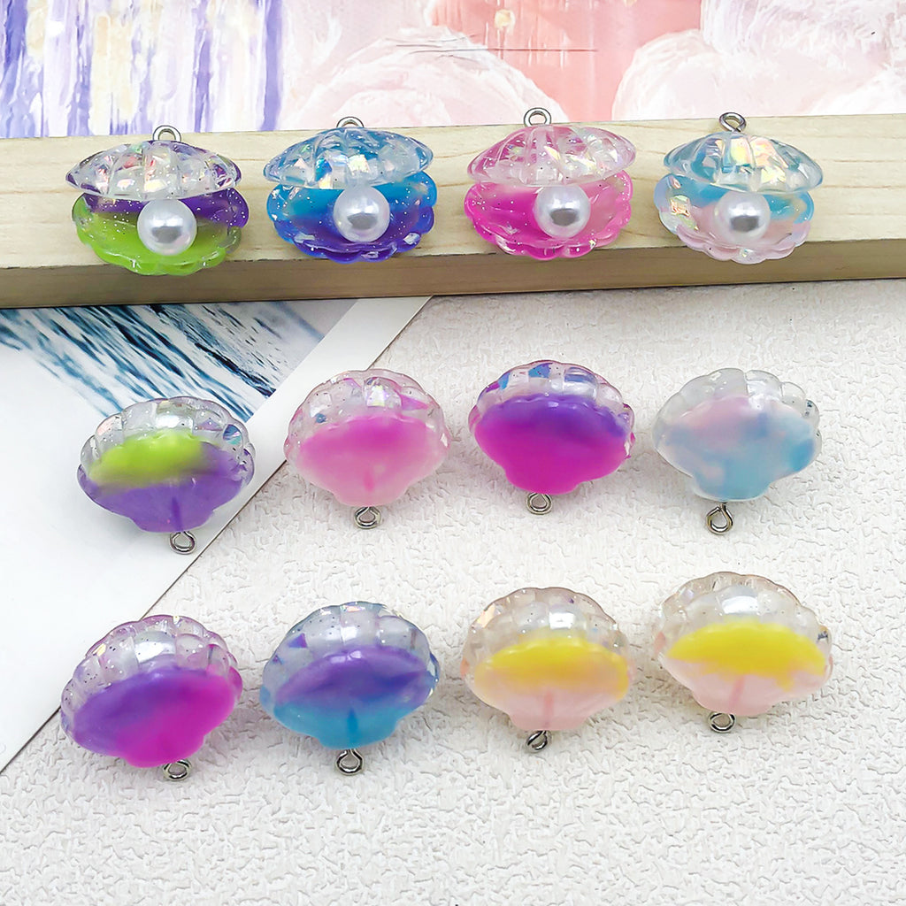 Transparent Iridescent Resin Pearl Shell Charm Pendant for DIY Earrings Necklace Jewelry