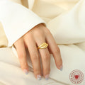 Gold and Silver Open Crossover Dome Ring Wide Band Style view 3