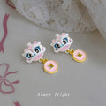Pink Enamel Chinese Lion Dance Head Coin Drop Earrings view 3