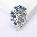 Rhinestone Leaf Brooch Silver Tone Blue Or Green Stones view 4