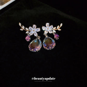 Crystal Branch Drop Earrings With Faceted Teardrop Beads