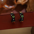 Black Heart Leopard Print Crystal Look Open C Hoop Earrings view 6