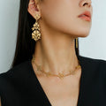 Gold Tone Textured Floral Statement Drop Stud Earrings view 2