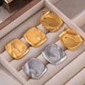 Wrinkled Square Stud Earrings Polished Gold Steel Metal Finish view 2