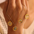 Gold Round Evil Eye Enamel Coin Pendant Necklaces Four Styles view 4