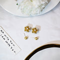 Matte Gold Flower Pearl Cluster Stud Earrings Dual Wear view 2