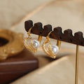 Gold Heart Hoop Earrings Pearl Crystal Enamel Colors view 3