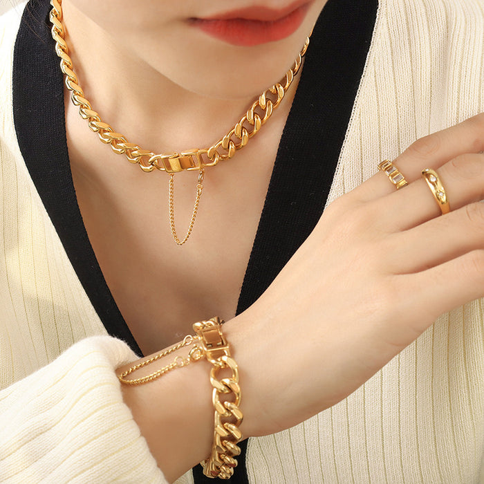 Thick Cuban Curb Chain Necklace Bracelet Box Clasp Gold Steel