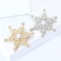 Crystal Snowflake Brooch with Pearl Center in Two Tones view 3