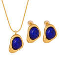 Blue Stone Irregular Frame Pendant Necklace Stud Earrings view 5