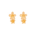 Gold Tone Double Flower Textured Long Dangle Stud Earrings view 5