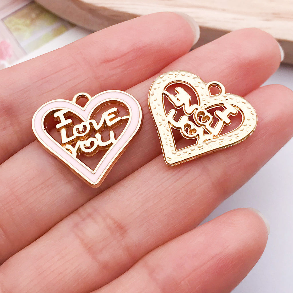 Enamel Zinc Alloy Heart Rose Charm Pendant for DIY Necklace Earring Jewelry Making