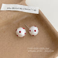 White Cotton Pearl Ball Stud Earrings Red Polka Dots view 7