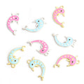 Pink and Blue Dolphin Heart Connector Charms in Two Tones view 3