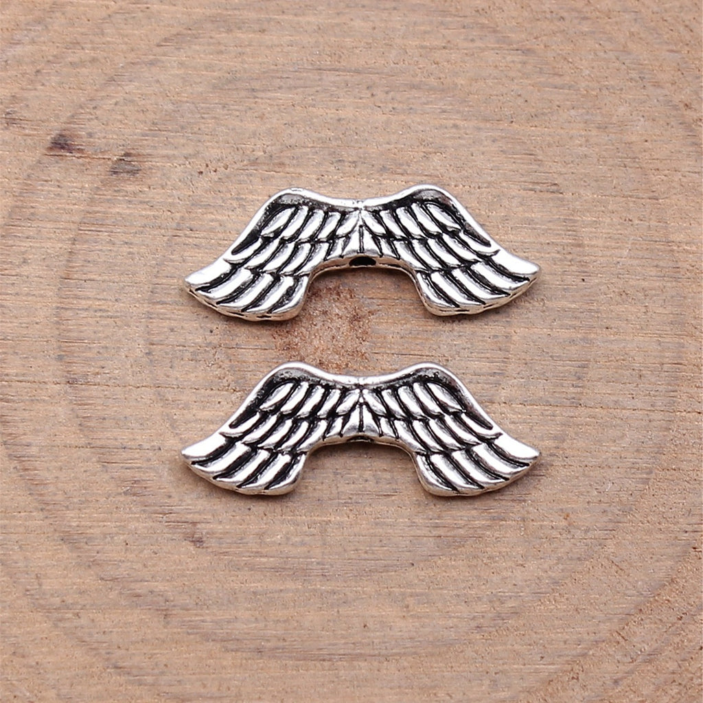 21x8mm 1.1g Antique Silver Zinc Alloy Angel Wing Loose Metal Beads for DIY Bracelet Jewelry Making