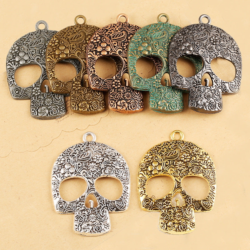 Rose Skull Alloy Pendant 66x49mm