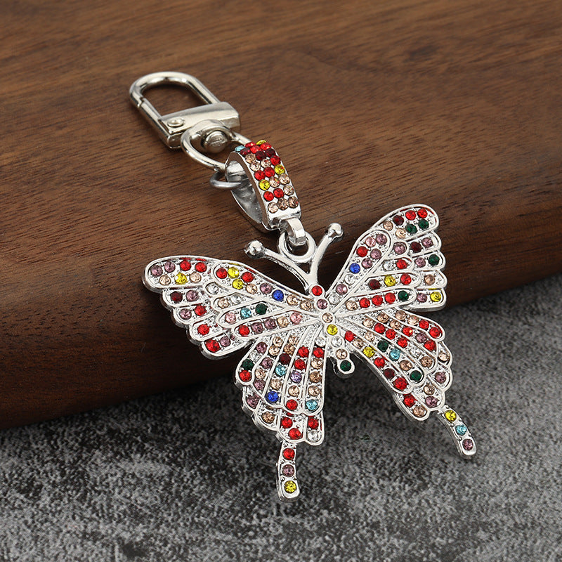 Large Rhinestone Butterfly Keychain Sparkly Bag Charm Pendant