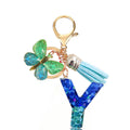 Blue Glitter Resin Letter Keychain with Butterfly Charm and Tassel view 2