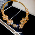 Champagne Crystal Leaf Collar Necklace With Decorative Metal Details view 2