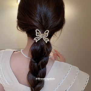 Gold Rhinestone Filigree Openwork Bow Hair Claw Clip
