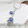 Silver Tone Rhinestone Hamsa Hand Blue Evil Eye Keychain view 4