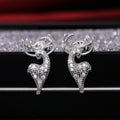 Silver Tone Deer Stud Earrings with Clear Stones Polished Metal Jewelry view 4