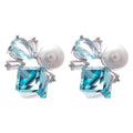 Blue Crystal Pearl Geometric Stud Earrings with Reflective Details view 5