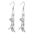 Hanging Cat Hook Earrings Clear Stone Metal Three Colors view 3