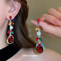 Red Teardrop And Multicolor Leaf Crystal Necklace And Earrings In Silver Tone view 4