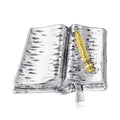 Textured Open Book Brooch with Raised Fountain Pen Detail view 5