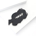 Acrylic Woman Profile Brooch Black Bun Yellow Hoop view 4