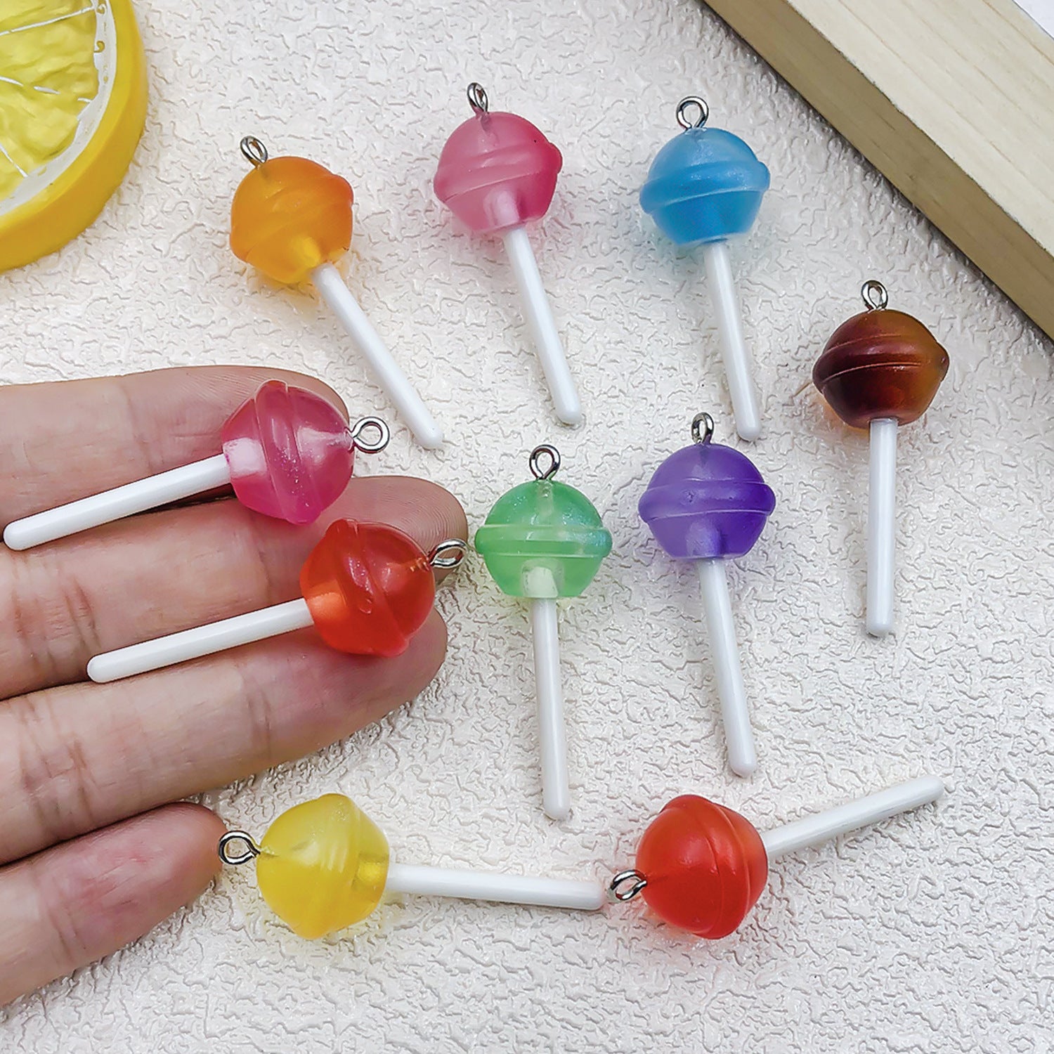 Transparent Glitter Resin Lollipop Charm Pendant for DIY Keychain Bag Chain Jewelry
