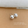 White Cotton Pearl Ball Stud Earrings Black Polka Dots view 4