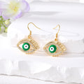 Gold Tone Crystal Halo Enamel Evil Eye Hook Earrings in Five Colors view 2