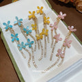 Pastel Flower and Chain Tassel Stud Earrings in Three Colors view 2