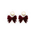 Burgundy Velvet Bow Gold Round Petite Stud Earrings view 5