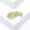 White Shell Effect Leaf Brooch With Crystal Fern and Pearl view 4